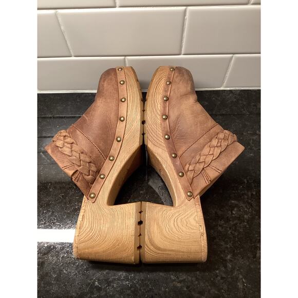 Kork Ease Tilly Womens Leather Studded Clogs Wooden Platform Shoes Brown Size 8M - Picture 7 of 9